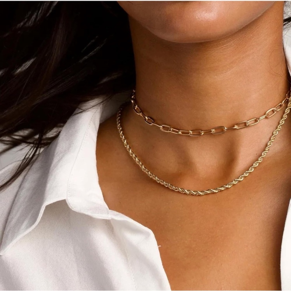 New! Layered Gold Rope + Link Necklace (3028) NWOT